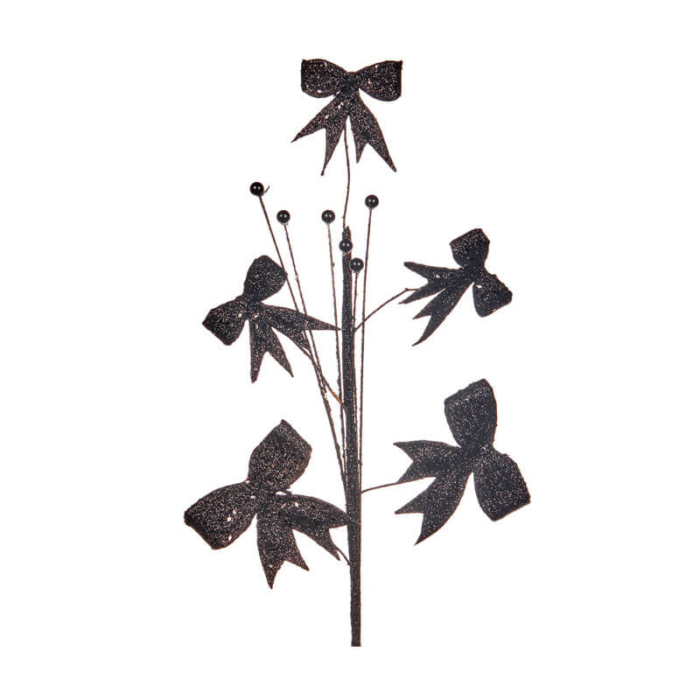 glittered black bow pick 53cm