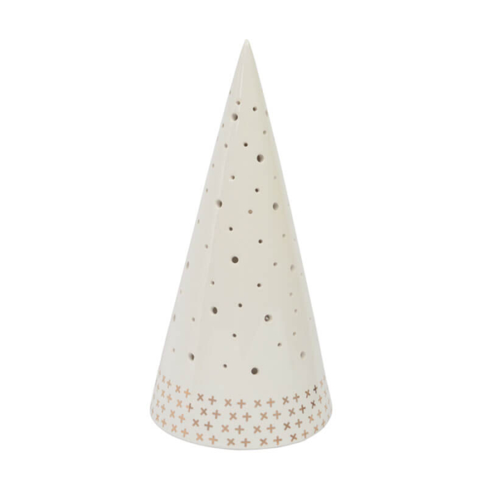 Ceramic-Cone-Tealight-Candle-White-Gold-Purely-Christmas-60141