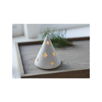 small white matte ceramic cone tree with star shaped holes