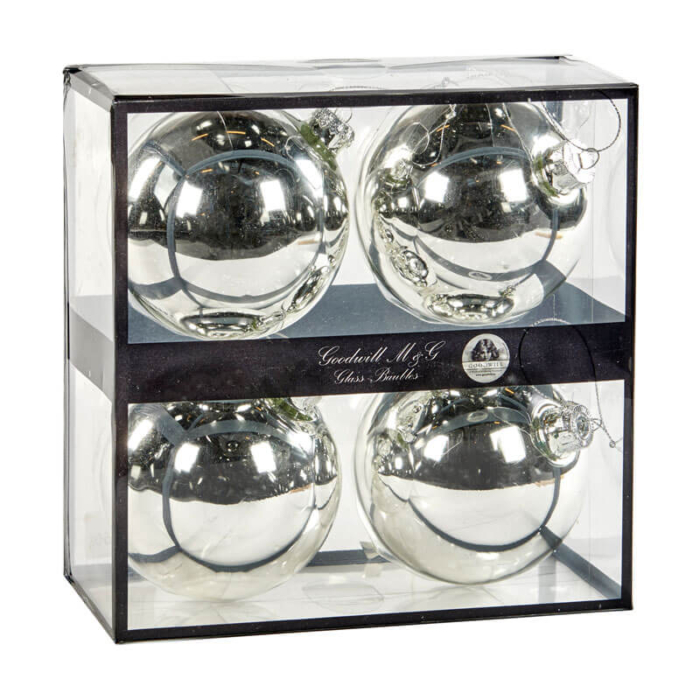 silver glass Christmas decorations box of 4 10cm