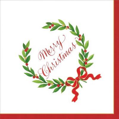 caspari-christmas-napkin-cocktail-merry-christmas-laurel-wreath-purely-christmas-X19CAC14151