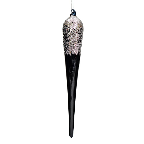 black and silver glass finial style 2 30cm long