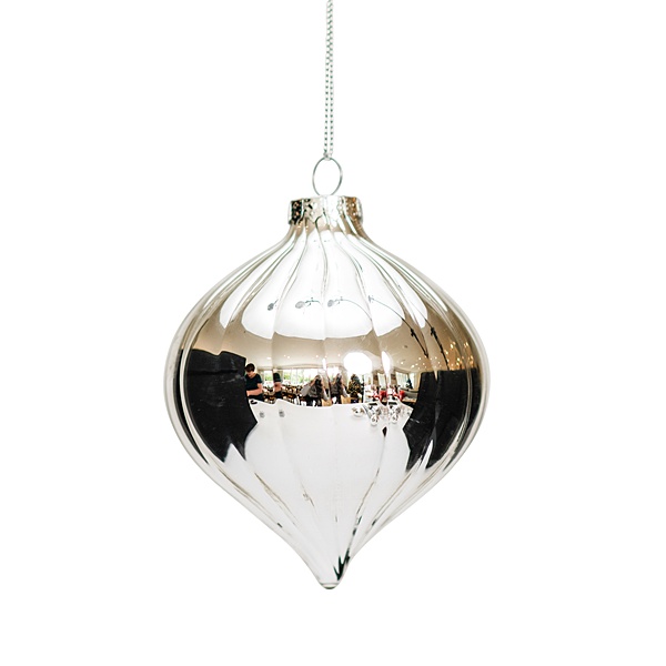 silver glass hanging onion shaped ornament 8cm