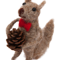 felt brown squirrel holding small pinecone