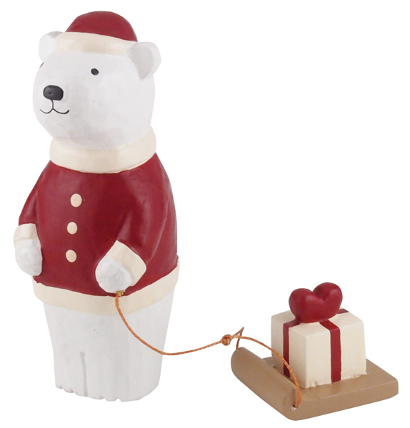 white bear with present on sleigh