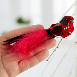 red plaid tiny bird with feathered tail