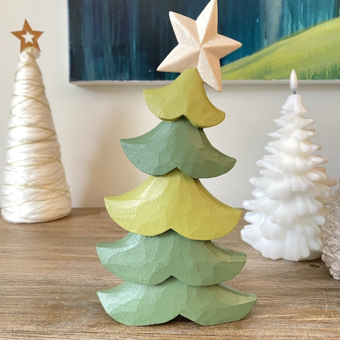 large wooden green Christmas tree two tone