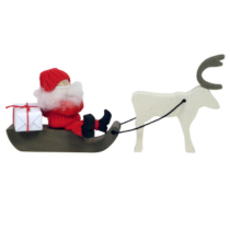 wooden santa on sleigh with reindeer