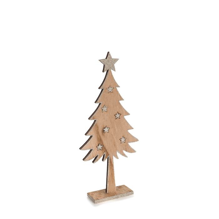 wooden pine tree with silver stars