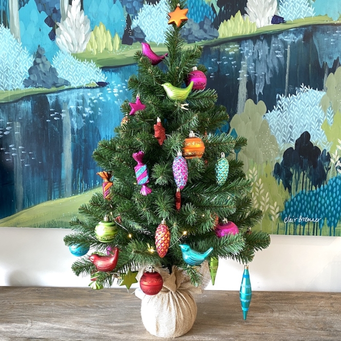 90cm tree with multicoloured baubles and lights